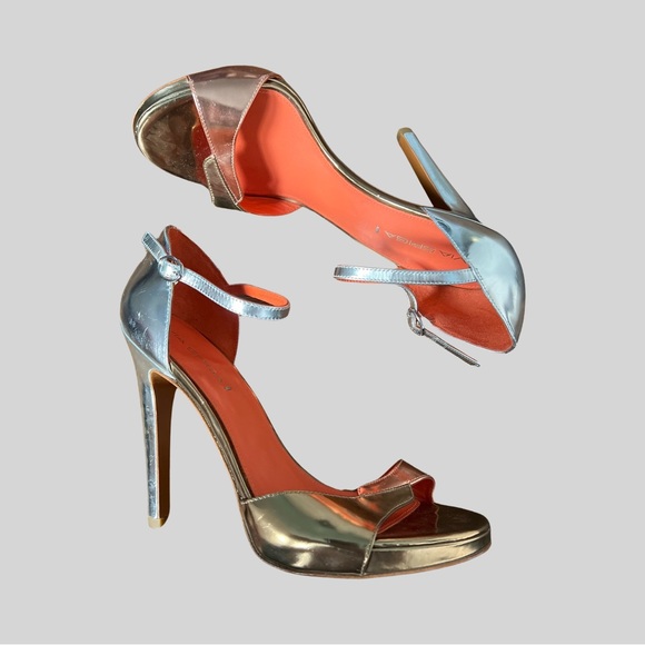 VIA SPIGA METALLIC LEATHER TRI-COLOR ANKLE STRAP HIGH HEEL SANDALS - SIZE 8.5 - Picture 2 of 4